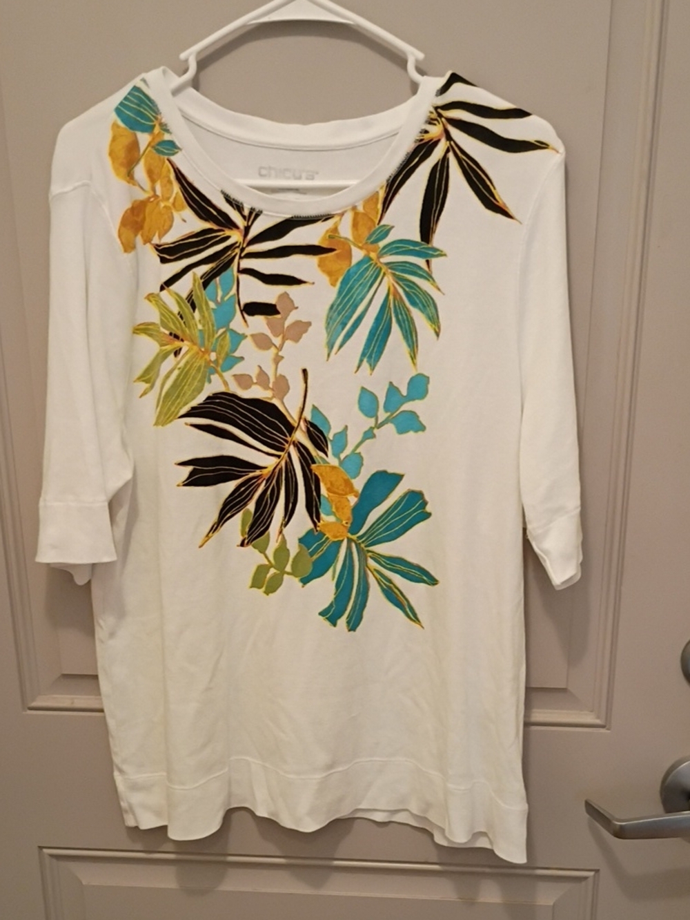 Chico's Women's Floral 100%Pima Cotton Tshirt Size 3(XL)